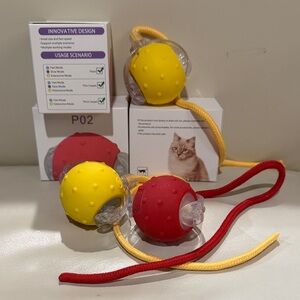 Lot of 3 Interactive Cat Ball Toys - Yellow & Red - New In Box